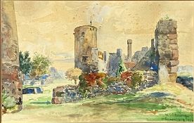 Schilling, V. - Burg Münzenburg, Aquarell auf Papier, rechts unten signiert, verortet und datiert „