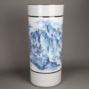 Bodenvase - Zylinderform, teils mit "Guan"-Glasur, umlaufend Shan-Shui-Landschaft in