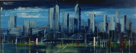 Rade, Peter Ernst (*1938 Heidenau bei Dresden) - Panorama von Frankfurt am Main, Öl auf Leinwand,