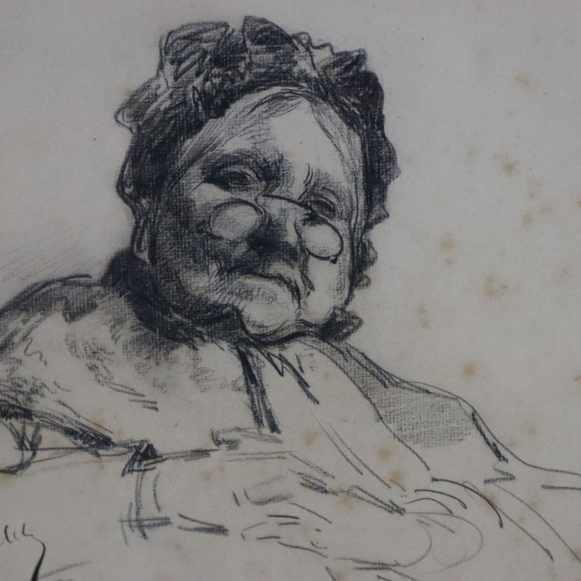 Unbekannter Künstler (19.Jh.) - Portrait einer älteren Dame mit Brille und Haube, 1892, - Bild 4 aus 5