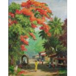 Amarasekara, Abraham C.G.S. (1883-1959?, Nachfolger/Umkreis) - Strassenszene in Sri Lanka, Öl auf