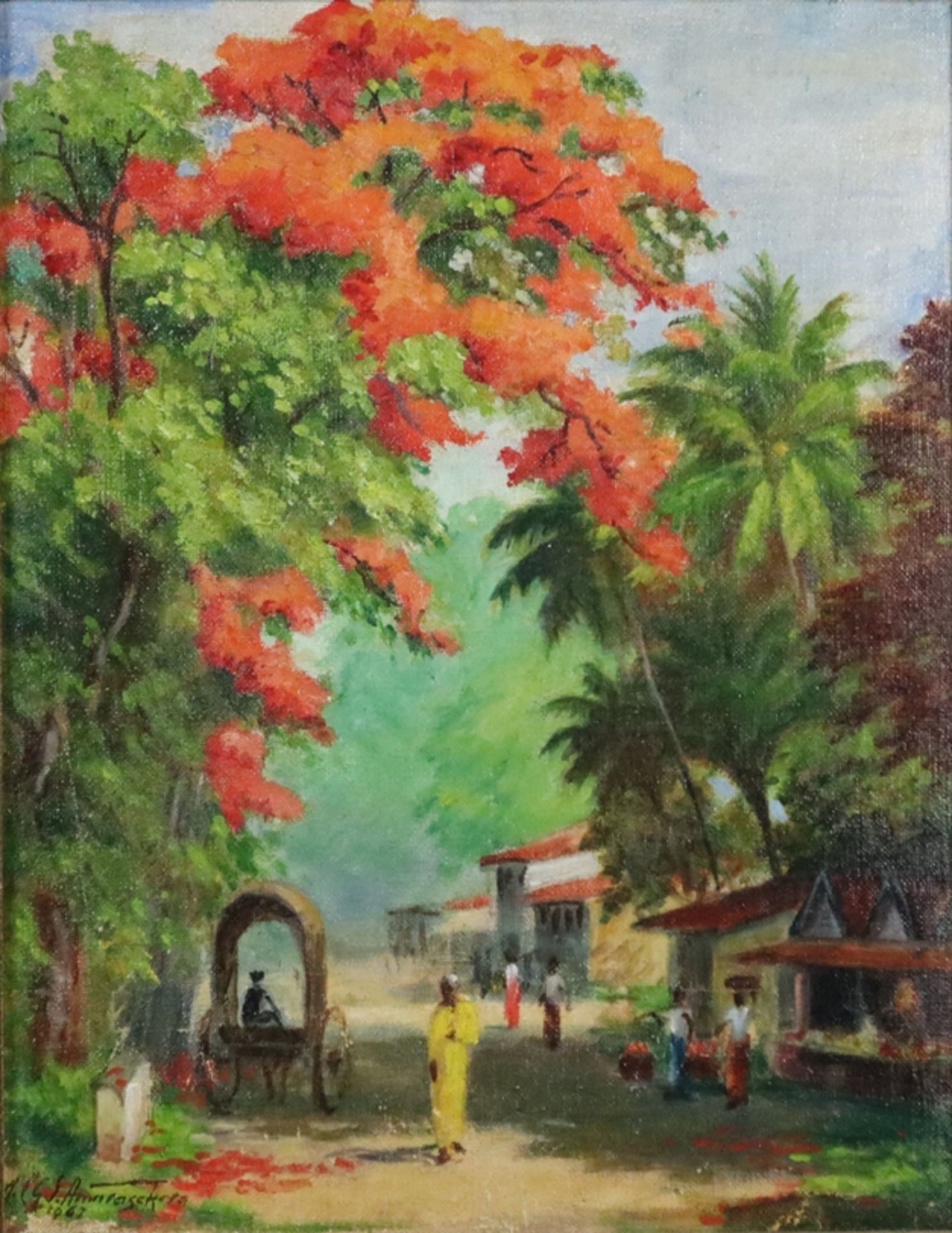 Amarasekara, Abraham C.G.S. (1883-1959?, Nachfolger/Umkreis) - Strassenszene in Sri Lanka, Öl auf