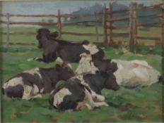 Heide, Johannes Wilhelm van der (1878 Amsterdam - Landsberg 1957) - Kühe im Gehege, um 1915/20, Öl