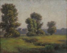 Joubert, Leon (1851 Quimper - 1928 Paris, ?) - Baumbestandene Landschaft mit Teich, Öl auf Karton,