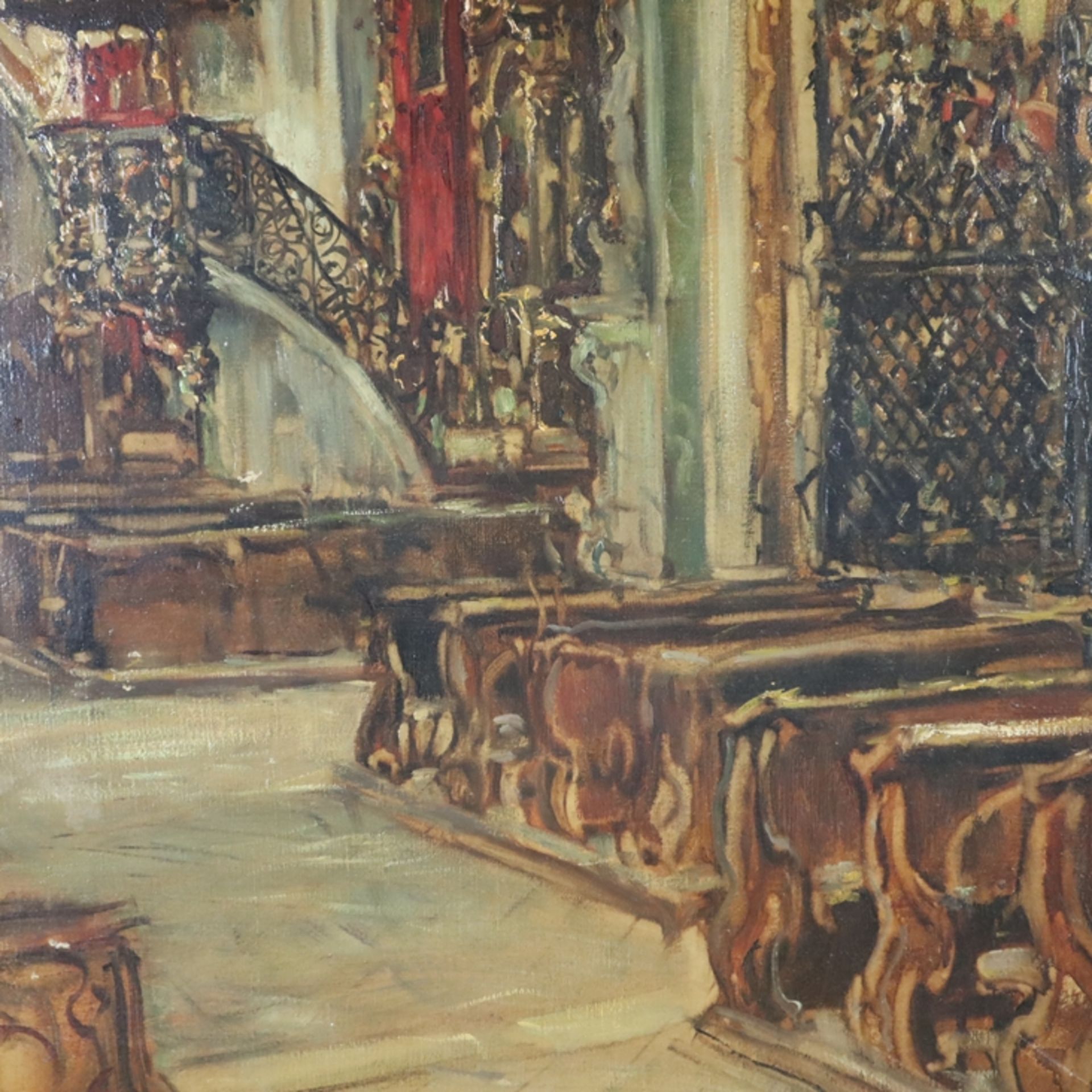 Hamel, Otto (1866 Erfurt - 1950 Lohr/Main) - Kircheninterieur, Öl auf Leinwand, rechts unten - Bild 4 aus 7
