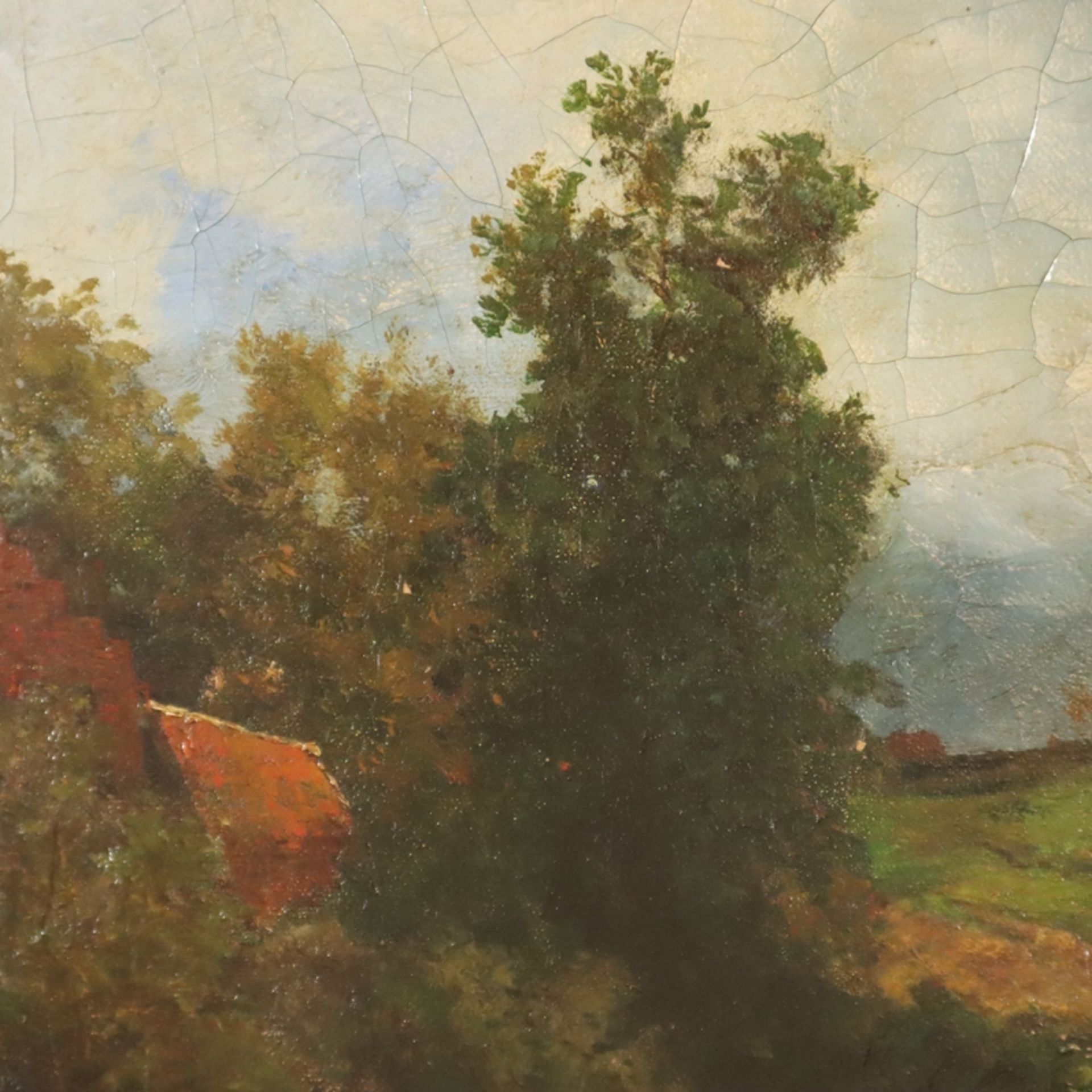 Maler der Schule von Barbizon (19.Jh.) - Dörfliche Sommerlandschaft mit Kirche und - Bild 4 aus 5