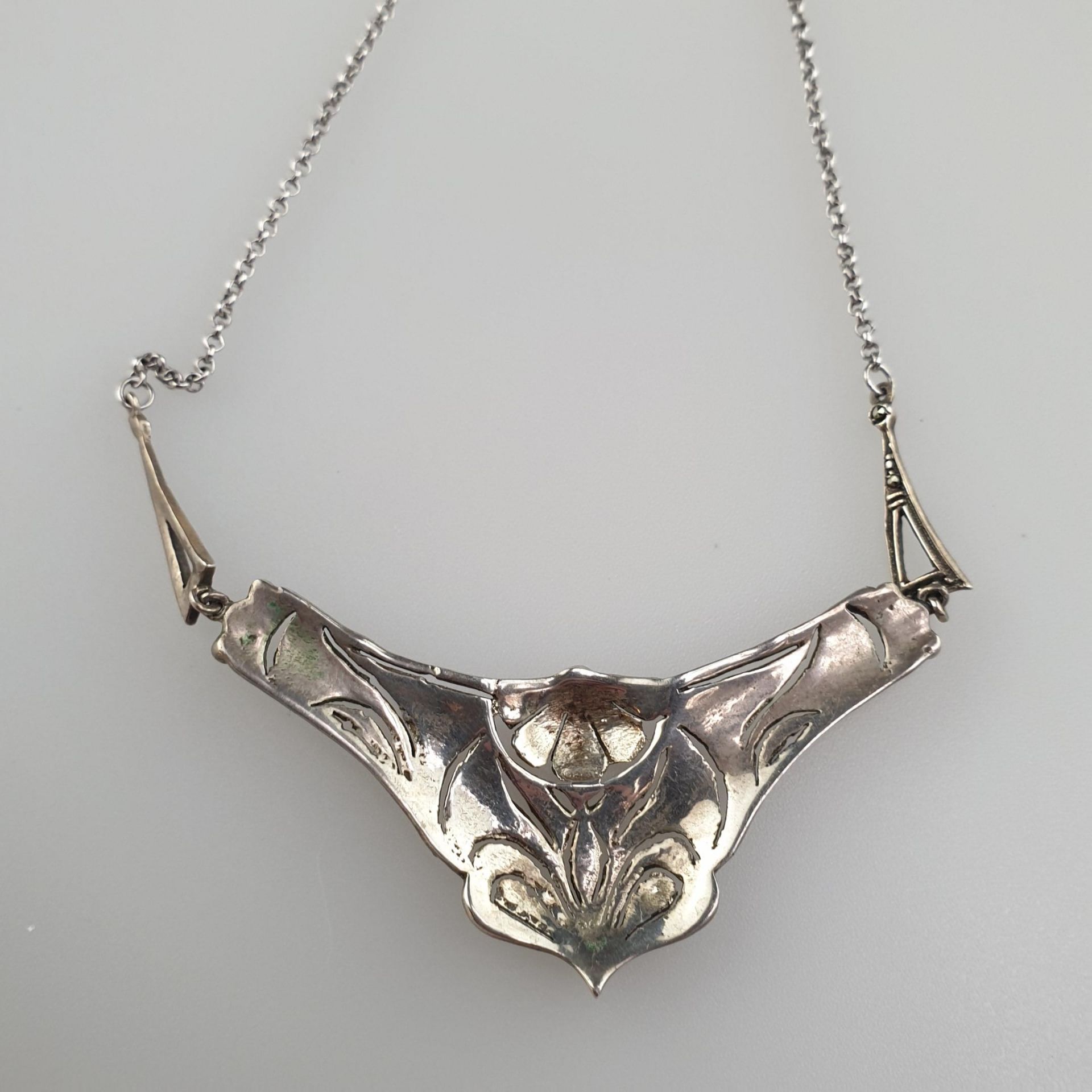 Silbercollier - Silber 925, gestempelt, ornamental gestaltetes mittiges Zierelement mit - Bild 5 aus 5