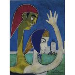 Cocteau, Jean (1889-1963 Frankreich) - "Personnage sur un plage et couple", Farblithografie auf Fond