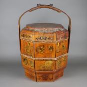 Essens-Tragekorb - China späte Qing-Dynastie, Bambus, achteckiger, zweiteiliger Holzbehälter mit