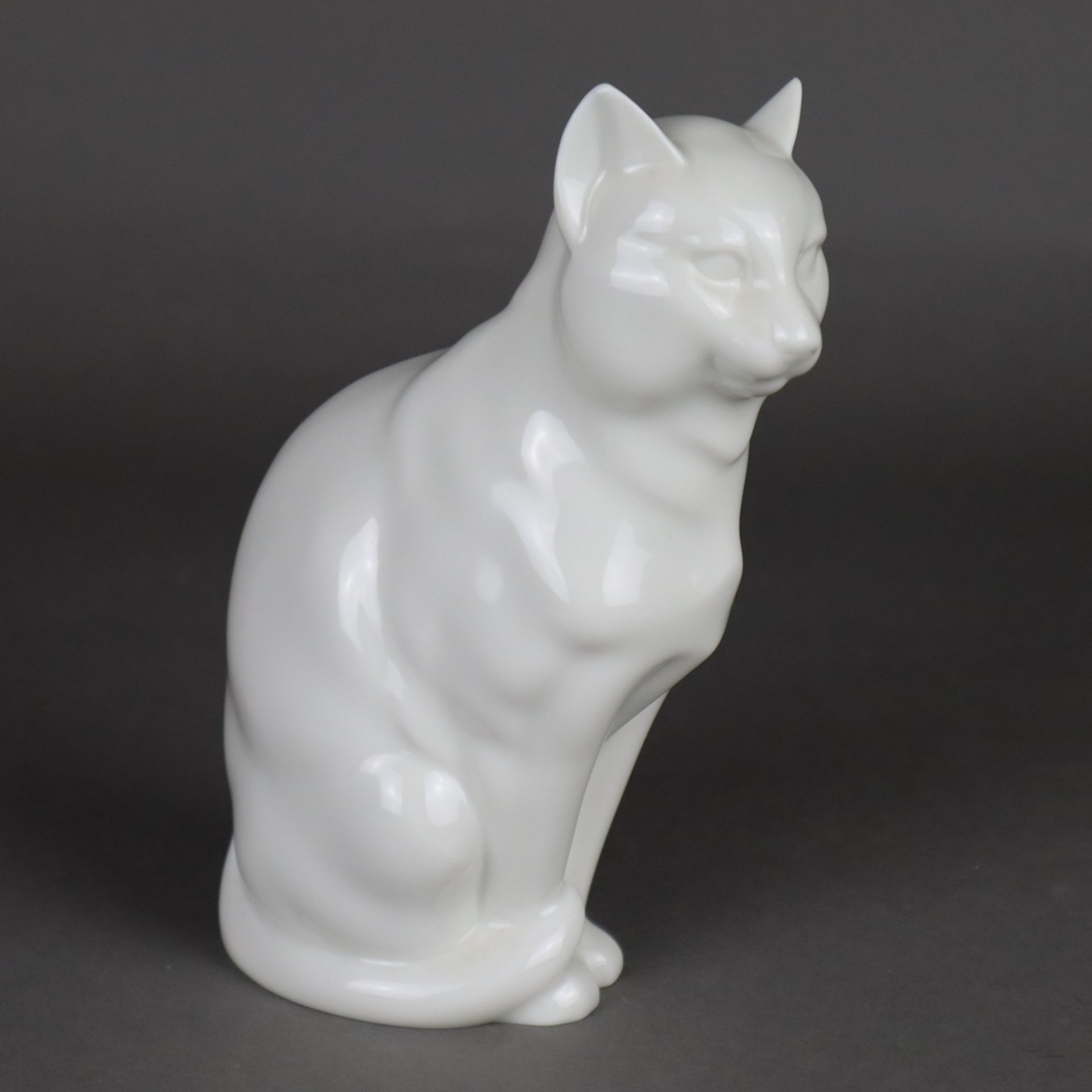 Tierplastik - Sitzende Katze, Hutschenreuther, Entwurf von Gunther Granget (1932-2010), Modellnr.