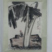 Chinesisches Rollbild - Vogel unter einem Baum, Tusche und Farben auf Papier, in chinesischer