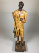 Holzfigur "Louis 'Satchmo' Armstrong" - Holz massiv, handgeschnitzt, farbig gefasst,