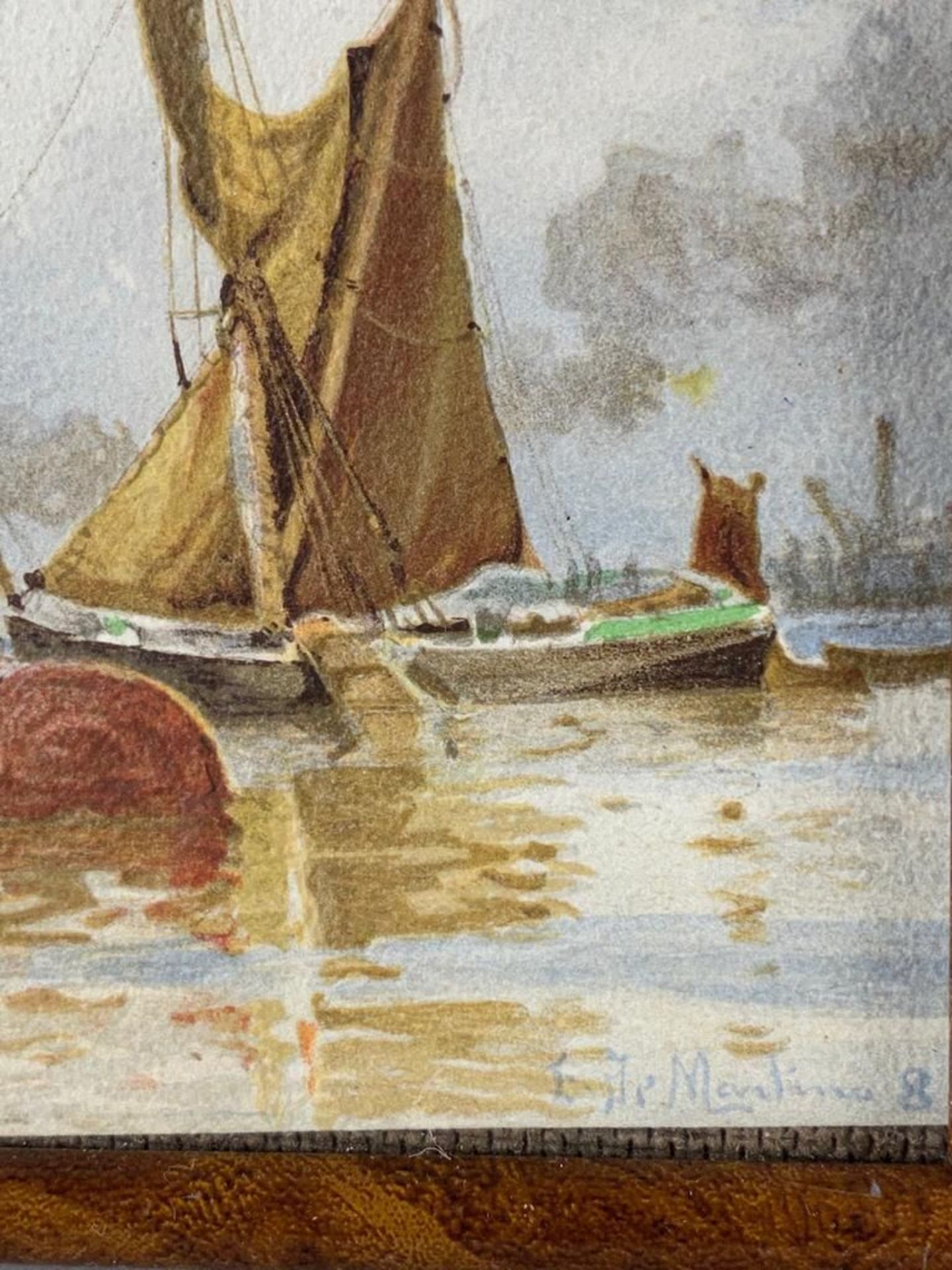 De Martino, Edoardo Federico (Meta 1838 - Londron 1912 ) - Segelboote im Hafen, Aquarell auf Papier, - Bild 3 aus 3
