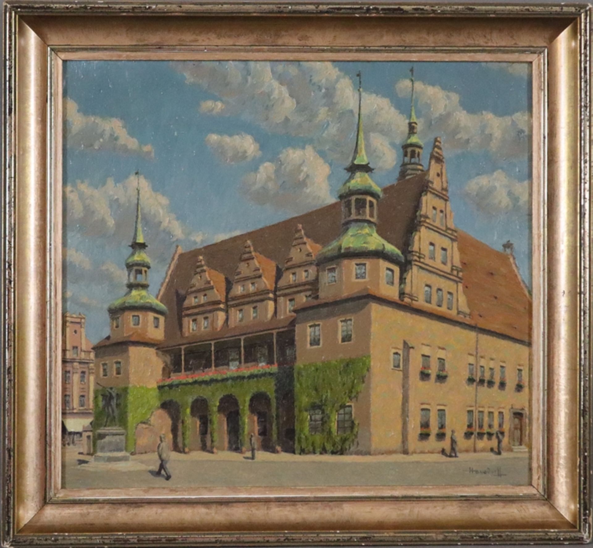 Hausdorff (20.Jh.) - Das Rathaus in Brieg, Öl auf Leinwand, unten rechts signiert "Hausdorff",
