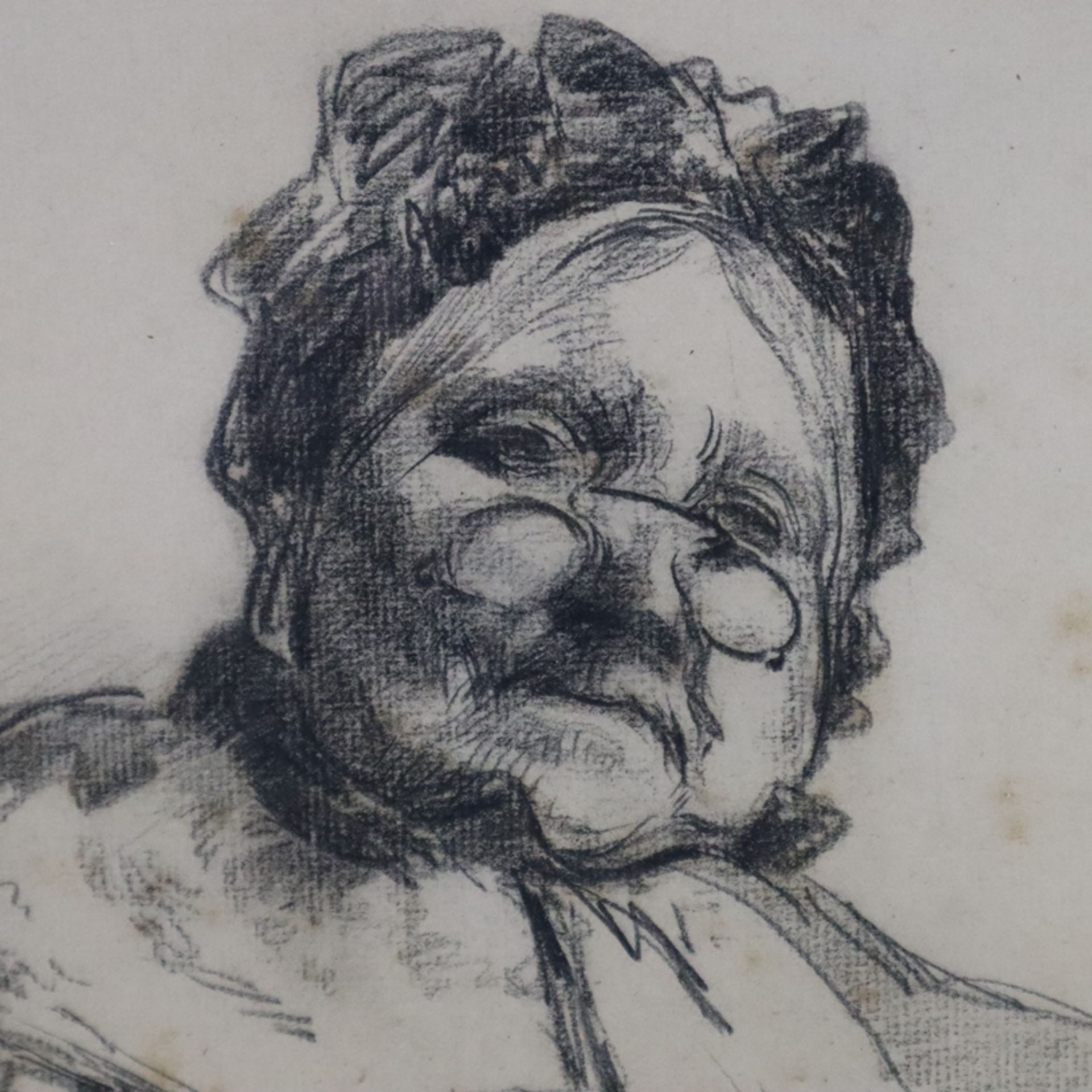 Unbekannter Künstler (19.Jh.) - Portrait einer älteren Dame mit Brille und Haube, 1892, - Bild 3 aus 5