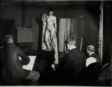 Zille, Heinrich - "Abendakt im Maleratelier", Foto vom Original-Negativ für die Griffelkunst, mit