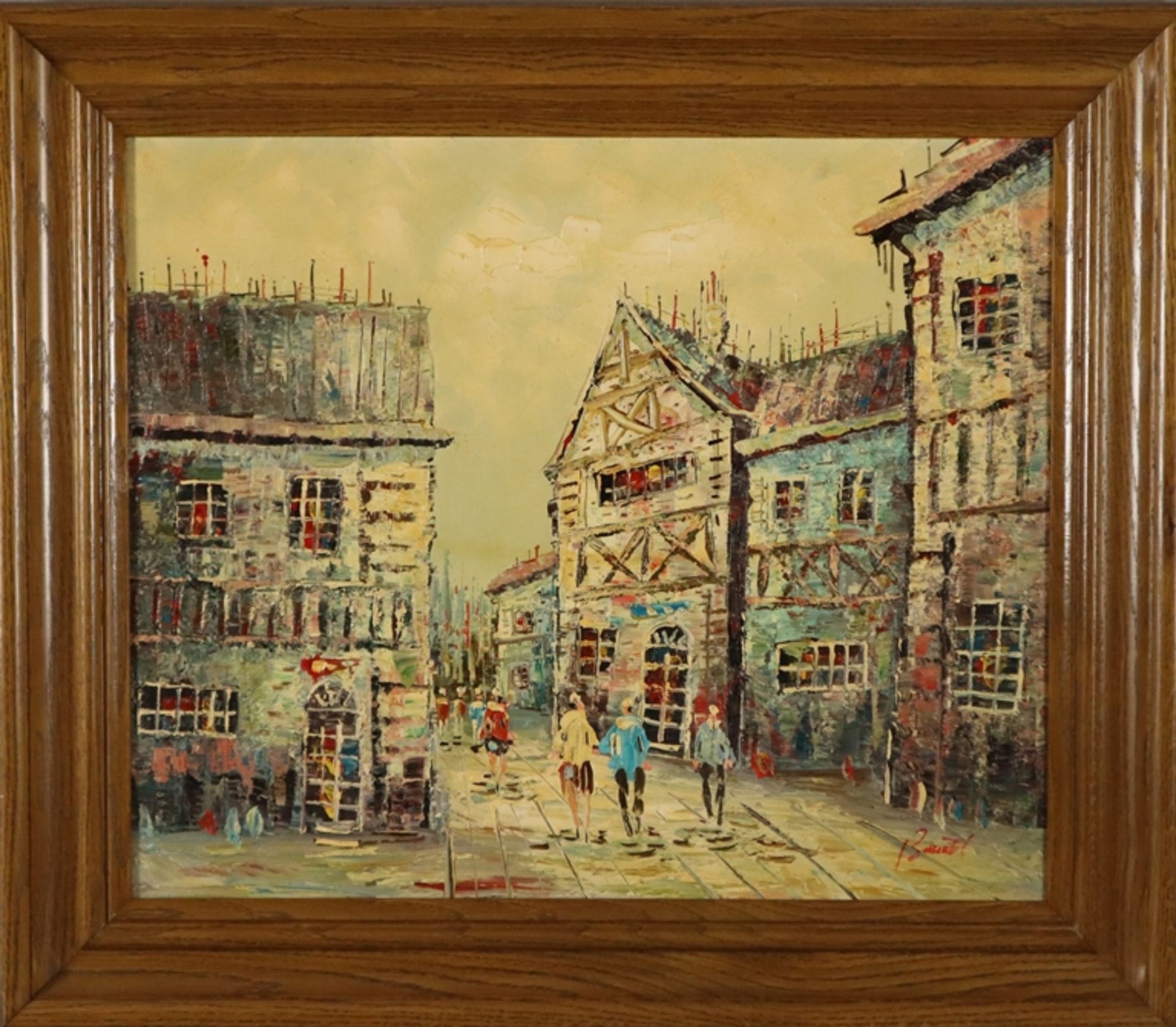 Burnett, Louis Anthony (1907 - 1999 / amerikanischer Maler) - Französische Straßenszene, Öl auf