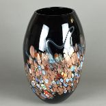 Große Vase - ovoide Form, Klarglas, schwarz unterfangen, Dekor mit Farbeinschlüssen, farbigen