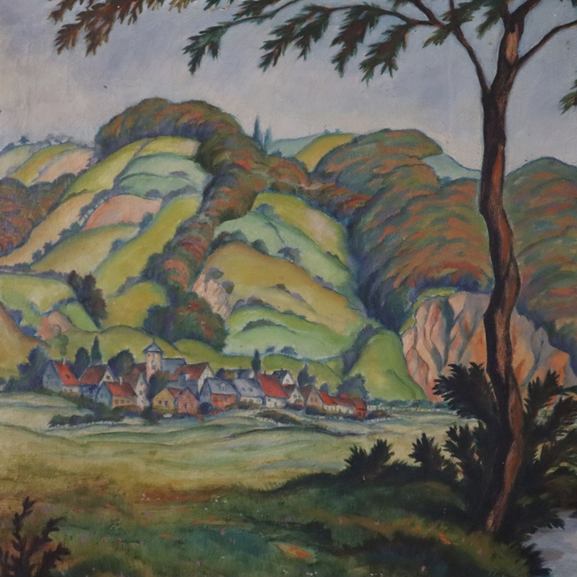 Bode, Fritz (1893-1924, tätig in Frankfurt a.M.) - Hügelige Landschaft mit Flusslauf und - Bild 2 aus 9