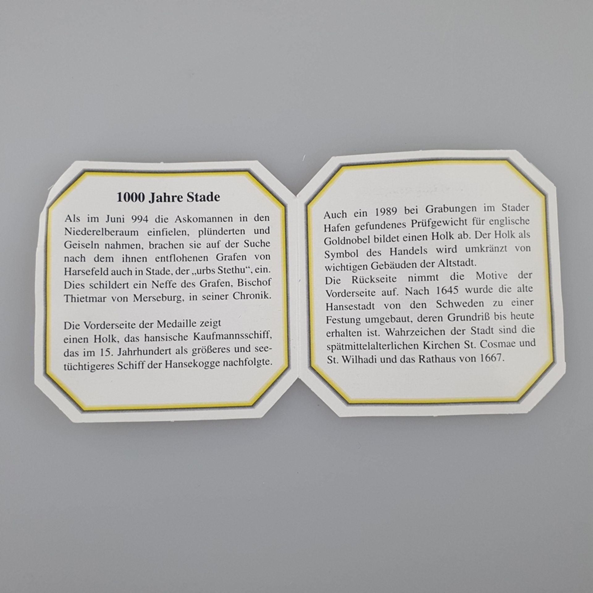 Medaille - Silber 999/000, "1000 Jahre Stade", herausgegeben von Stadt-Sparkasse Stade, polierte - Bild 5 aus 5