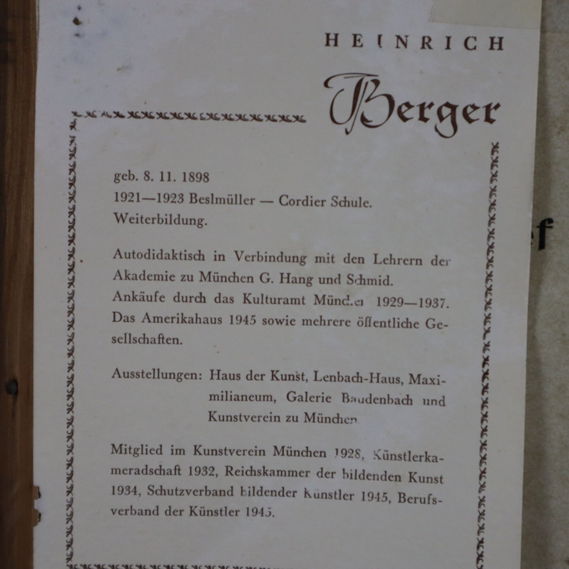 Berger, Heinrich (geb. 1898 München, Landschaftsmaler, Mitglied im Kunstverein München) - "Auf der - Bild 7 aus 7