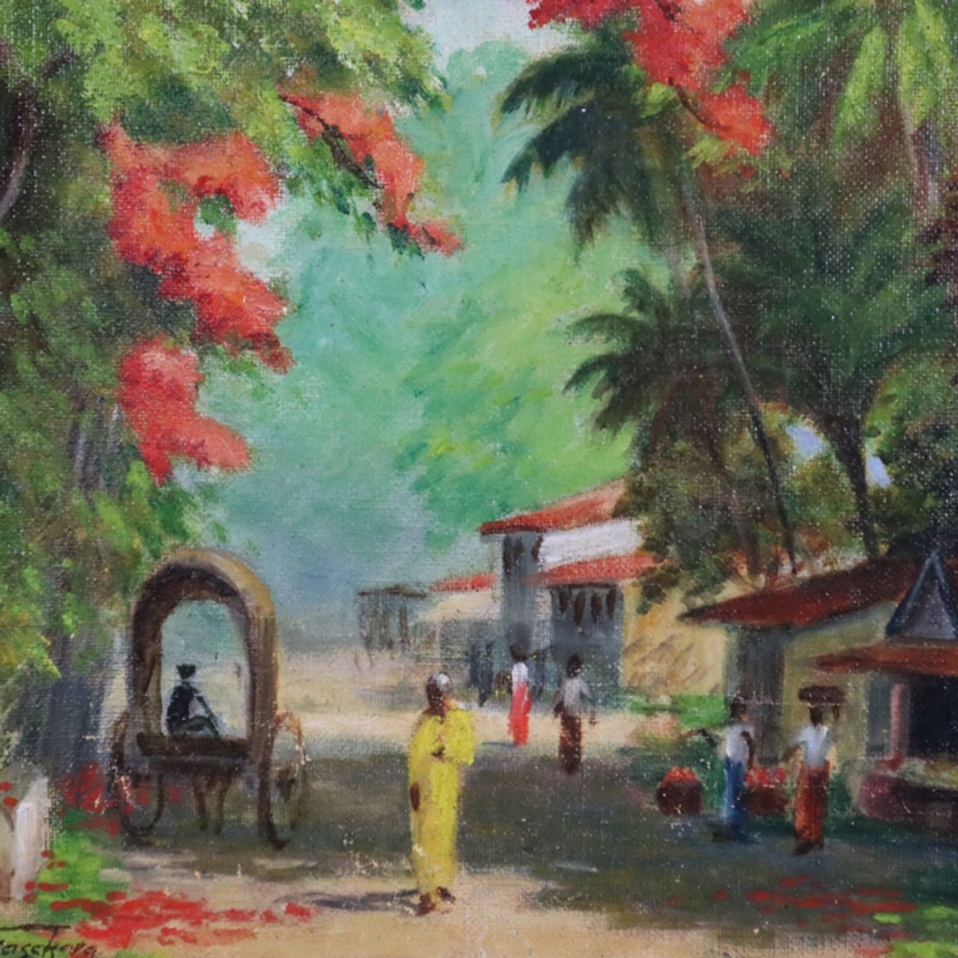 Amarasekara, Abraham C.G.S. (1883-1959?, Nachfolger/Umkreis) - Strassenszene in Sri Lanka, Öl auf - Bild 2 aus 9