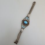 Armband - Silber 800, gepunzt, mehrreihiges Armband, Besatz aus blauer Glaspaste, vier