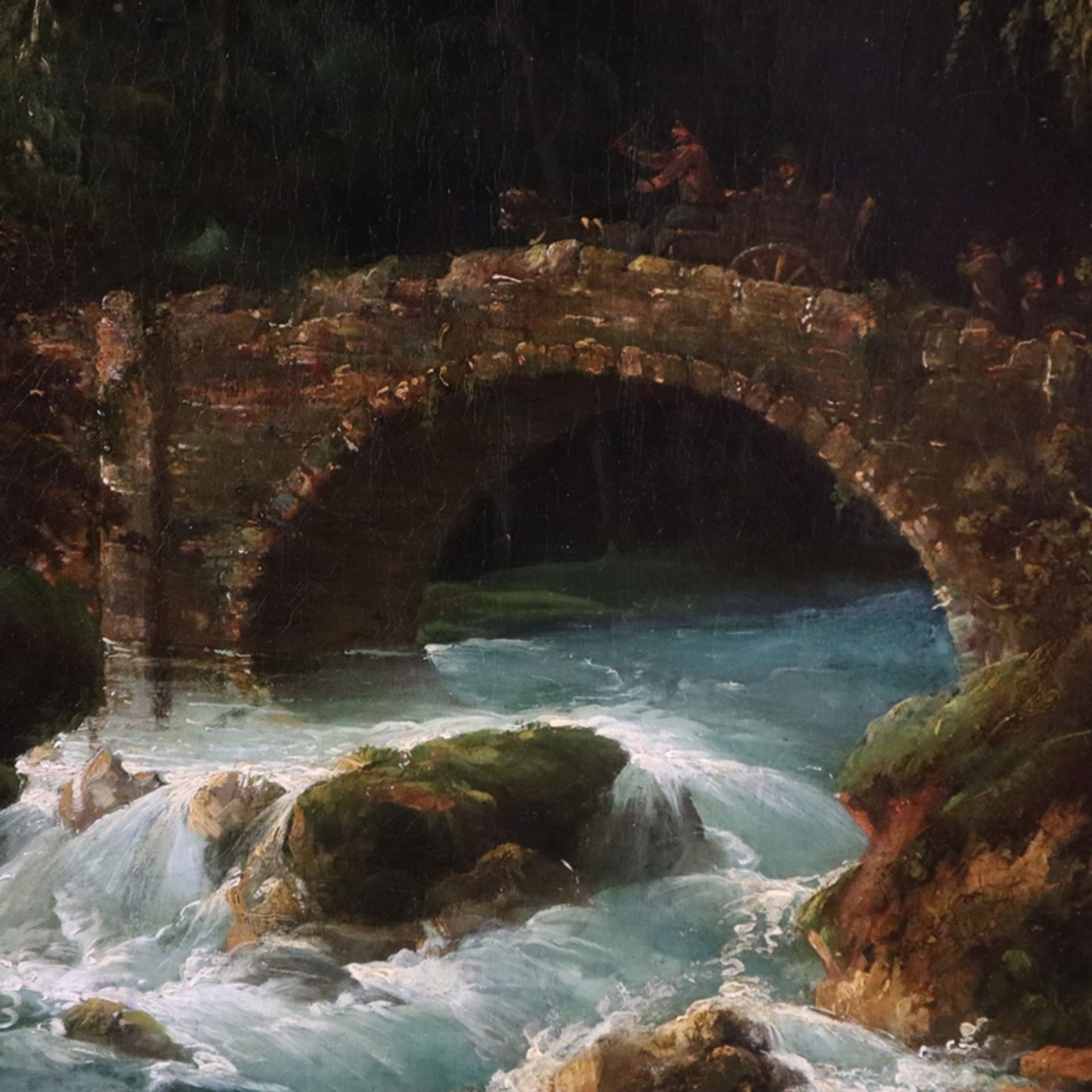 Calame, Alexandre (1810 Vevey - 1864 Menton) - Idyllische Felsenlandschaft mit Steinbrücke über - Bild 5 aus 16