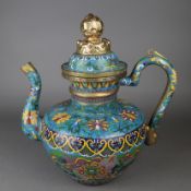 Cloisonné-Kanne - China nach 1900, gebauchte Form mit eingeschnürter Halspartie, geschweifter