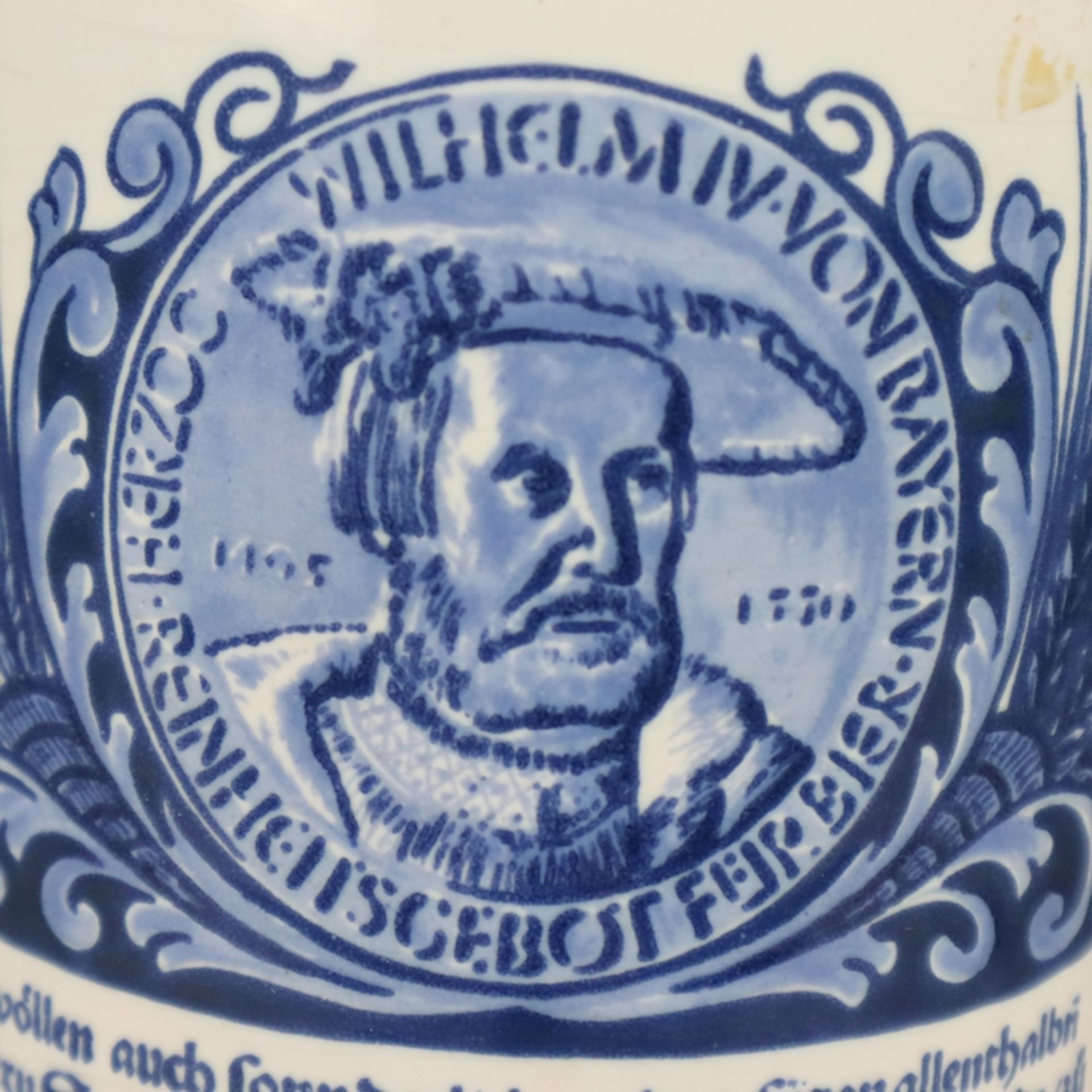 Delfter Bierkrug "Reinheitsgebot für Bier" - Oud Delft, Fayence, Wandung mit Spruch und Portrait des - Bild 4 aus 6