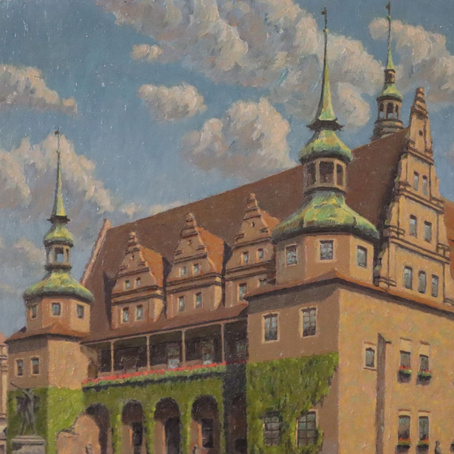 Hausdorff (20.Jh.) - Das Rathaus in Brieg, Öl auf Leinwand, unten rechts signiert "Hausdorff", - Bild 2 aus 9