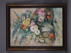 Van Ed, Walter Prescher (1916 Dresden -1988 Ottendorf-Okrilla) - "Sommerblumen", Öl auf Leinwand,