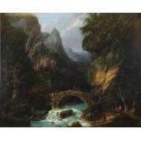 Calame, Alexandre (1810 Vevey - 1864 Menton) - Idyllische Felsenlandschaft mit Steinbrücke über