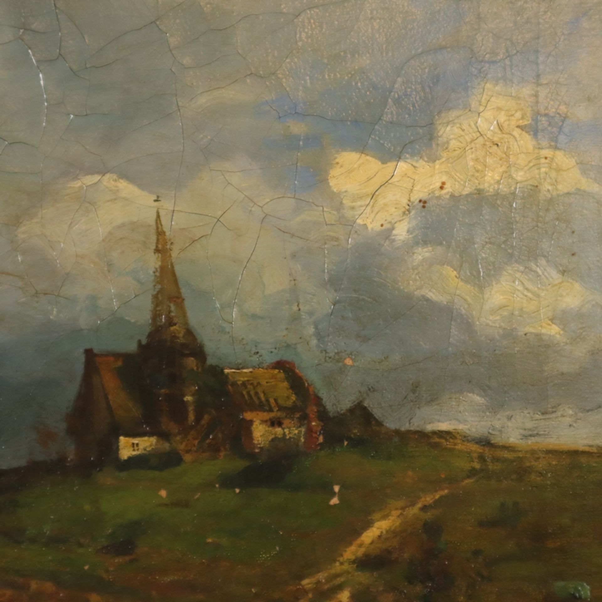 Maler der Schule von Barbizon (19.Jh.) - Dörfliche Sommerlandschaft mit Kirche und - Bild 3 aus 5