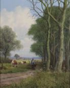 Alberts, Willem Jacobus (1912-1990) - Baumbestandene Landschaft mit Rindern und Bauer, Öl auf