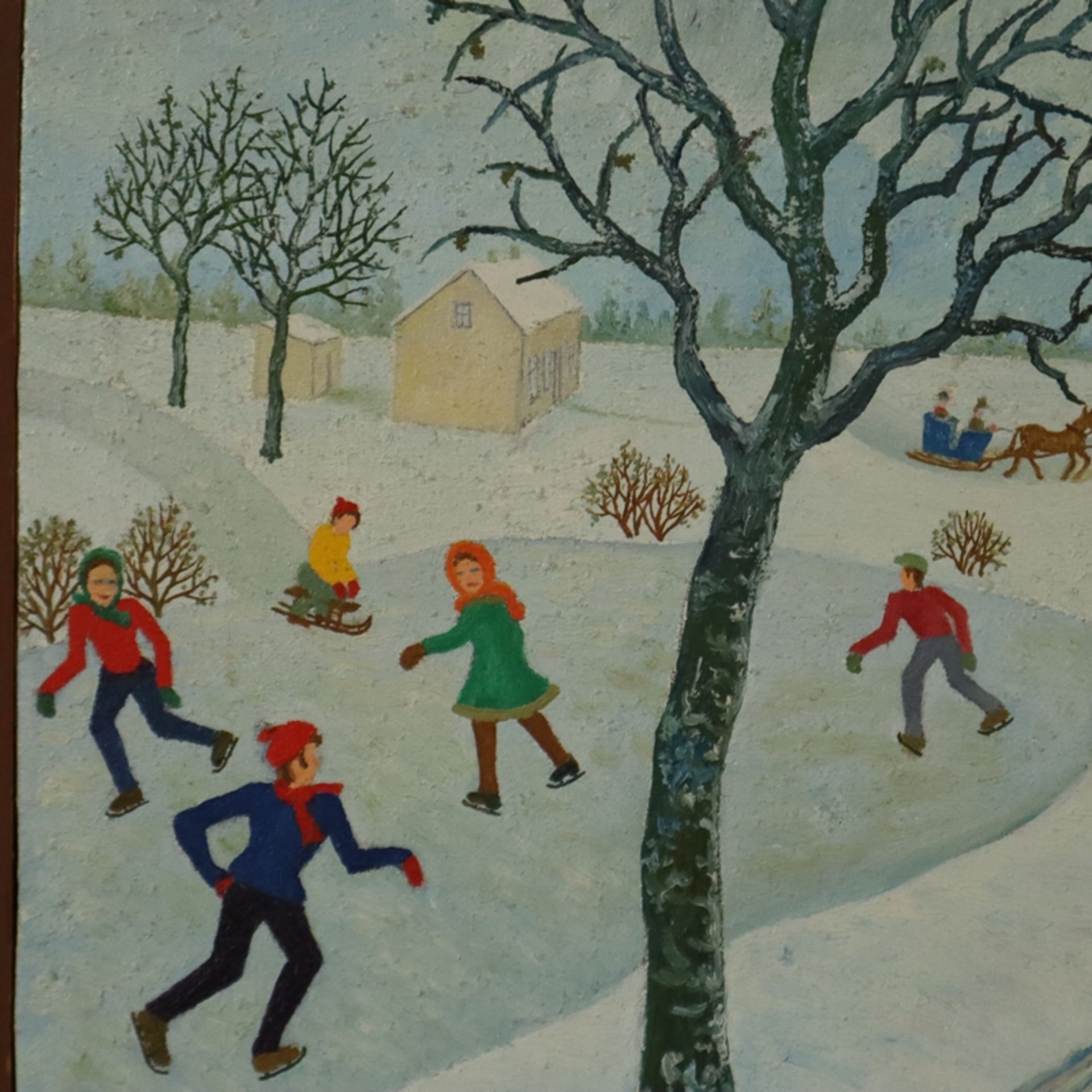 Adamiec, Kazimierz (1917-?, polnischer Maler der naiven Malerei) - "Winter", Öl auf Leinwand, - Bild 3 aus 6