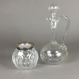 Vase und Karaffe - Klarglas, geschliffen, 1x kugelförmige Vase mit Silberrand, mit Halbmond und