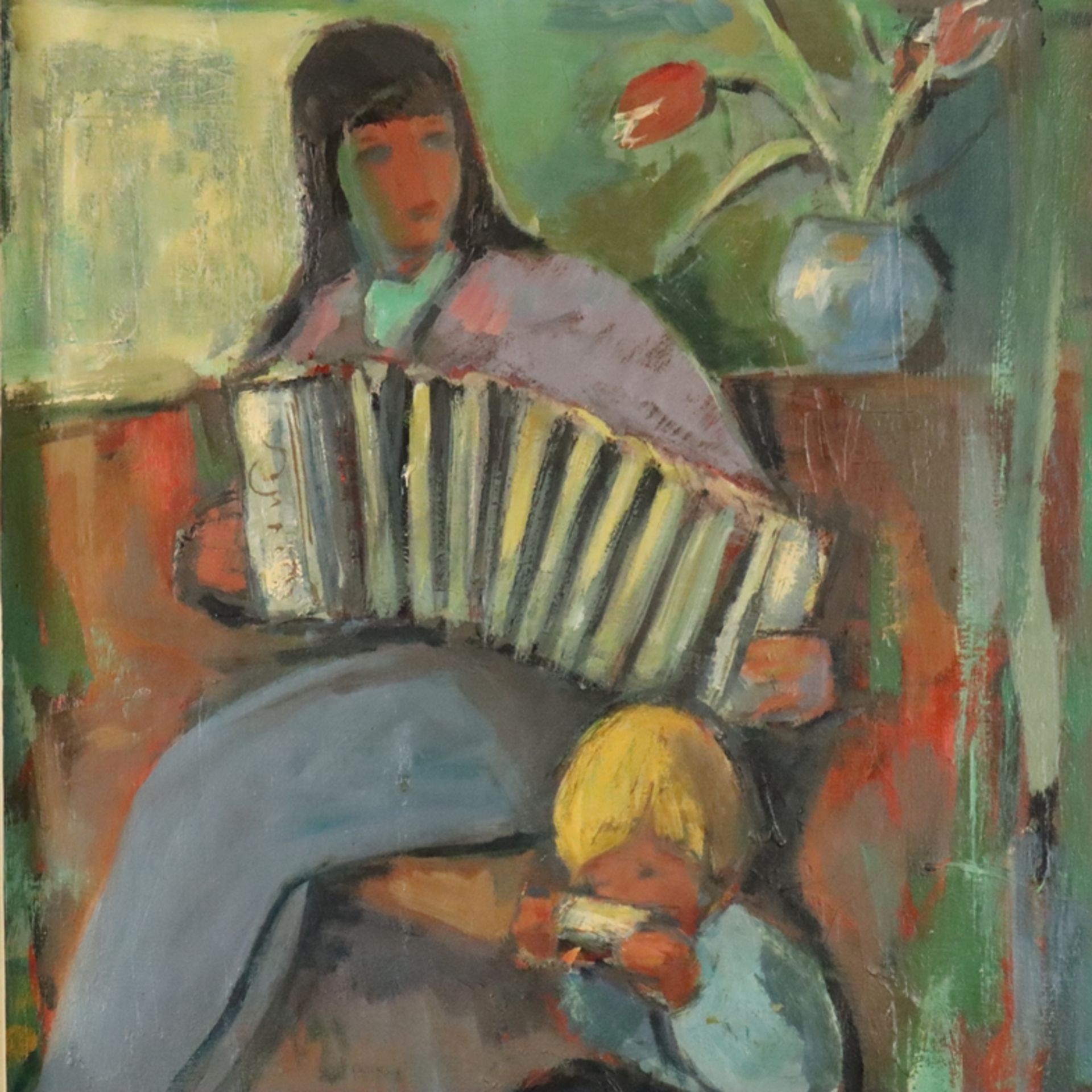 Blass, Rico (1908 Breslau -2002 Frankfurt ) - Musizierende Mutter mit Kind, Öl auf Leinwand, unten - Bild 2 aus 9