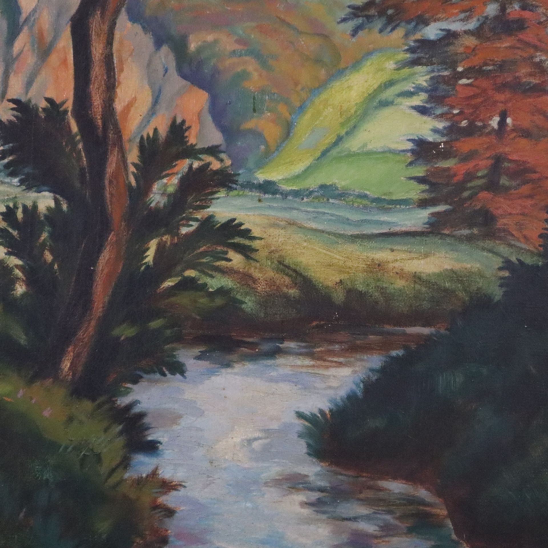Bode, Fritz (1893-1924, tätig in Frankfurt a.M.) - Hügelige Landschaft mit Flusslauf und - Bild 5 aus 9