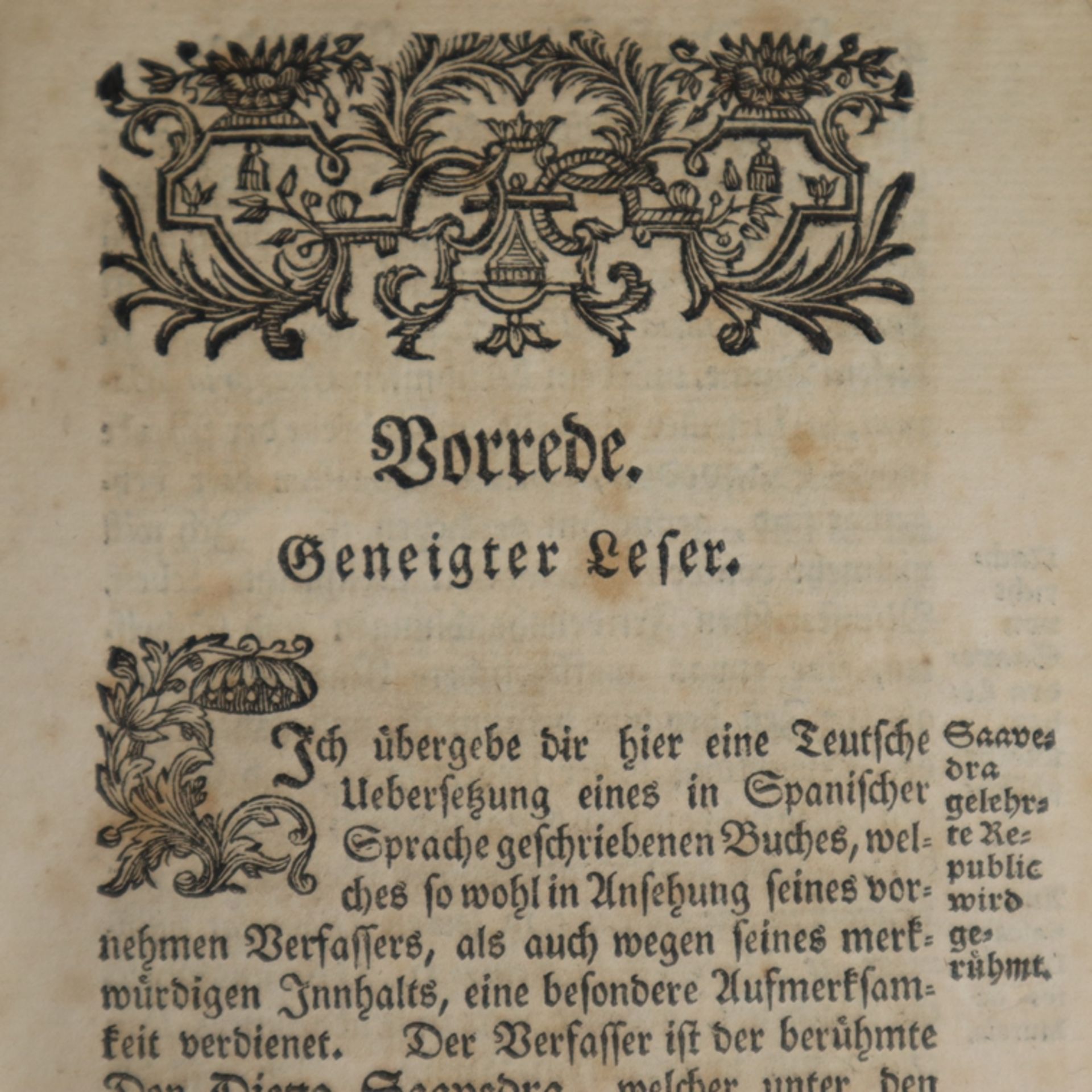 Saavedra, Diego - Die Gelehrte Republic, Gleditschische Buchhandlung, Leipzig 1748, 112, CXII, - Bild 3 aus 6