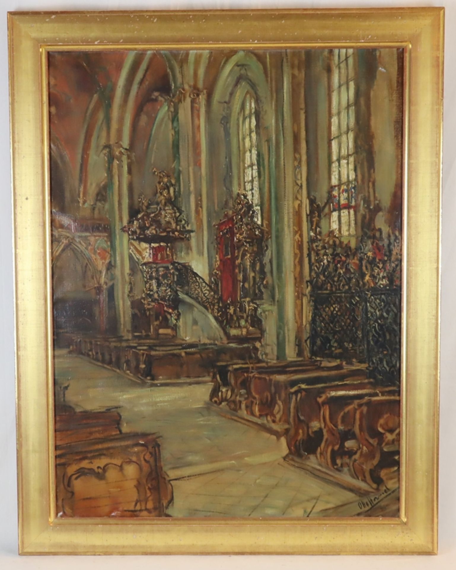 Hamel, Otto (1866 Erfurt - 1950 Lohr/Main) - Kircheninterieur, Öl auf Leinwand, rechts unten