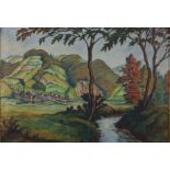 Bode, Fritz (1893-1924, tätig in Frankfurt a.M.) - Hügelige Landschaft mit Flusslauf und