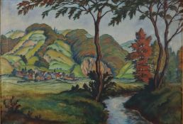 Bode, Fritz (1893-1924, tätig in Frankfurt a.M.) - Hügelige Landschaft mit Flusslauf und