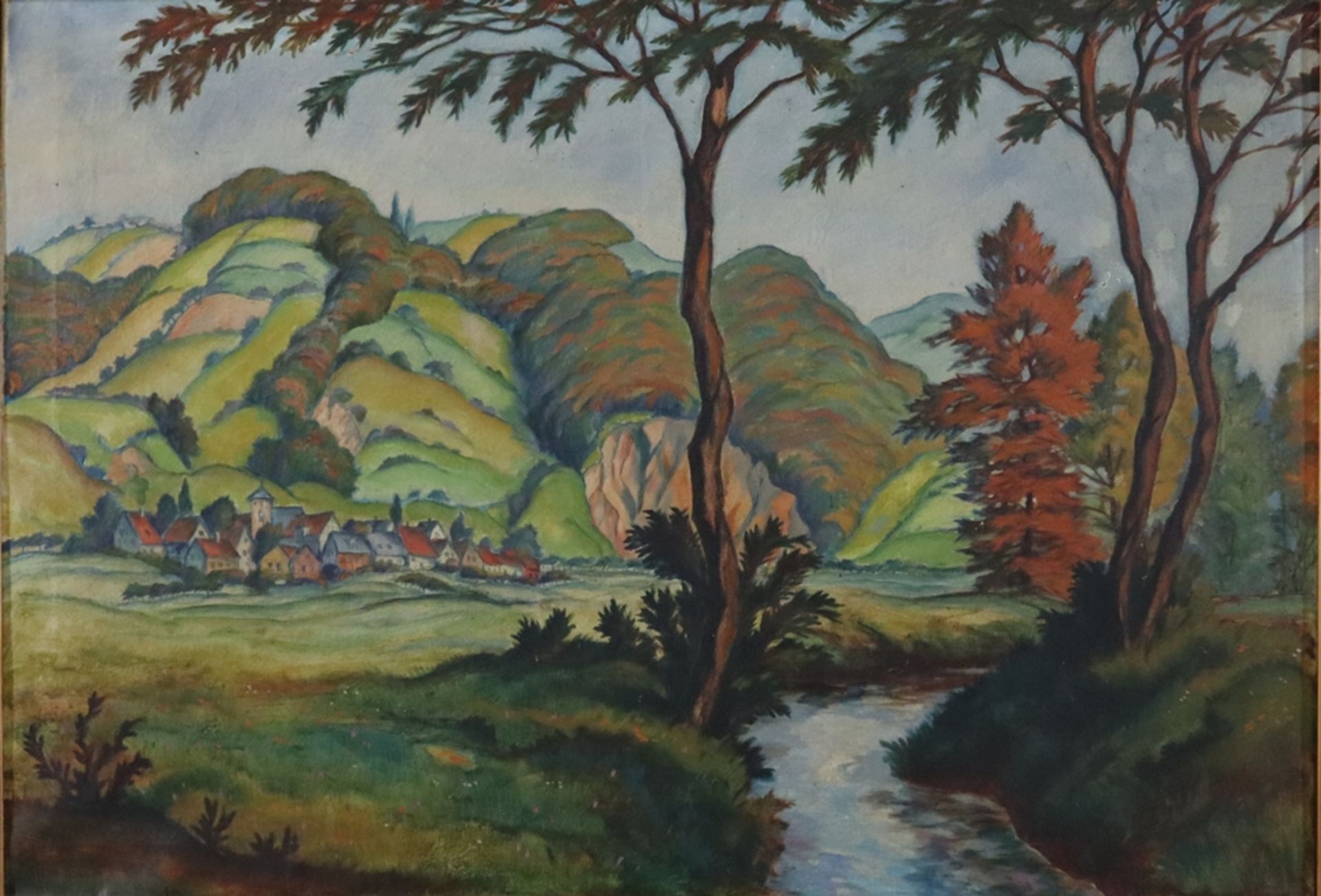 Bode, Fritz (1893-1924, tätig in Frankfurt a.M.) - Hügelige Landschaft mit Flusslauf und