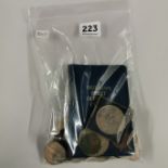 BAG LOT OF COINS & BADGES