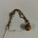 VICTORIAN 9CT ALL GOLD BALL FOB ON 9CT CHAIN