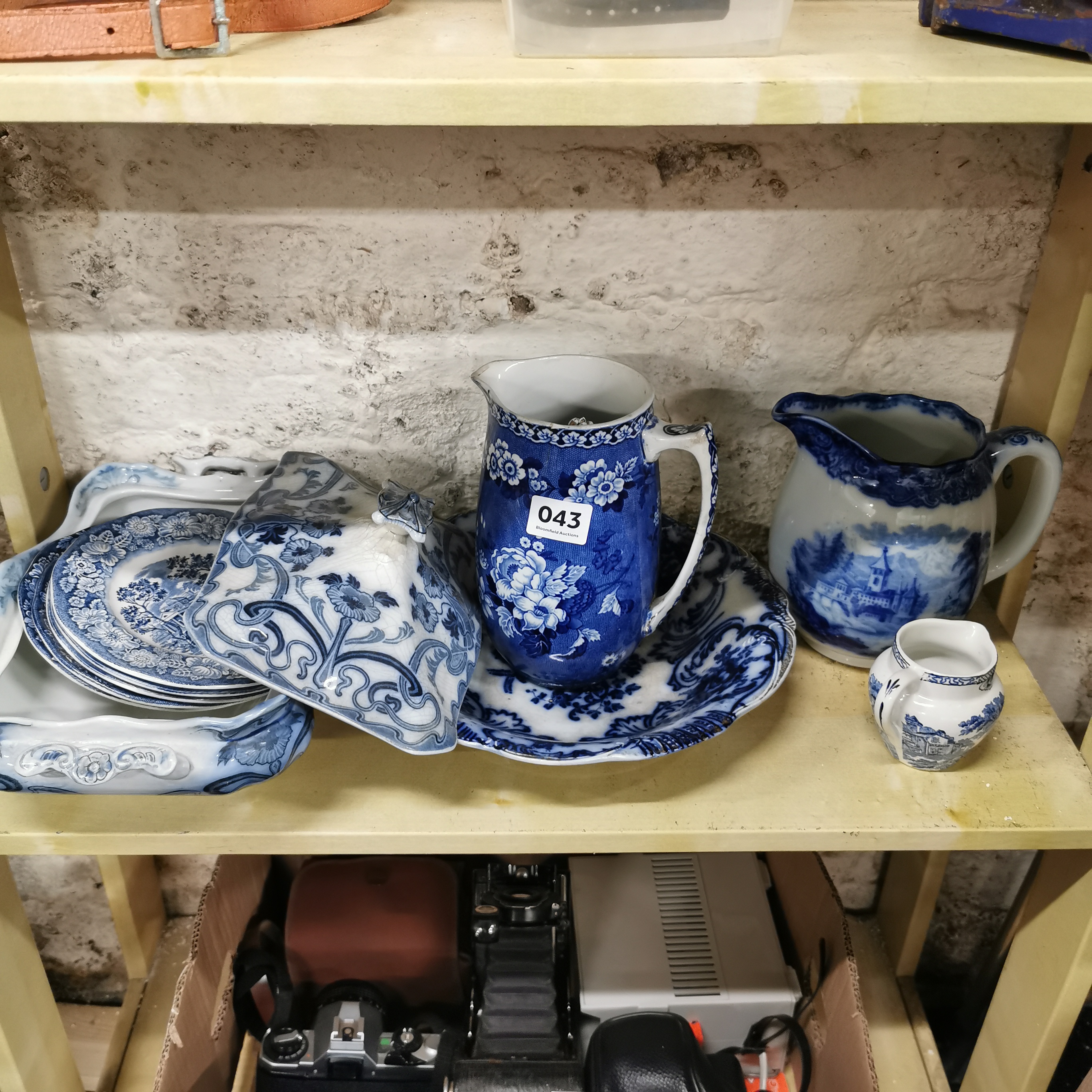 SHELF LOT OF BLUE & WHITE CHINA