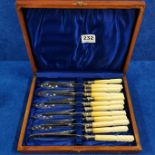 ANTIQUE CASED CUTLERY WITH IVORY HANDLES