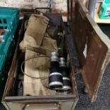 LARGE METAL AMMO BOXES CONTAINING WATERBOTTLES, WEBBING ETC