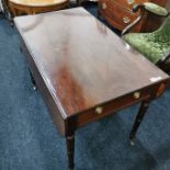 REGENCY PEMBROOKE TABLE ON BRASS CASTERS WITH 2 END DRAWERS